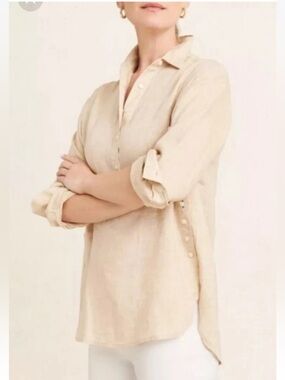 J.Mclaughlin Fallon Loose Fit Linen Blouse Popover Women's Size M